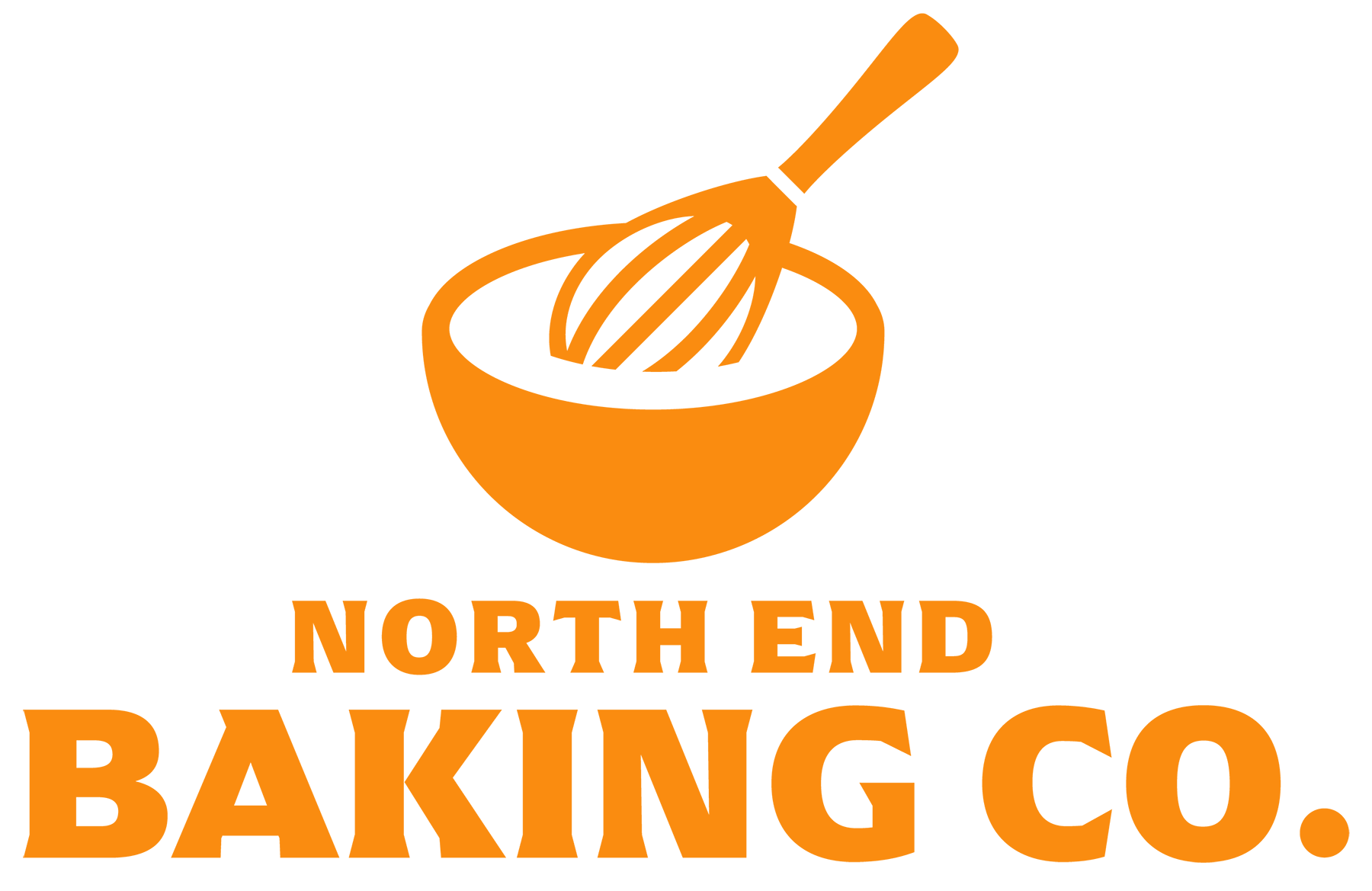 North End Baking Co & Cafe log in orange font, representing the brand's identity.