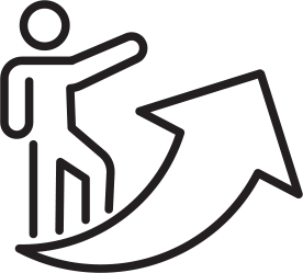 outline of a person on top of a large arrow indicating upward growth